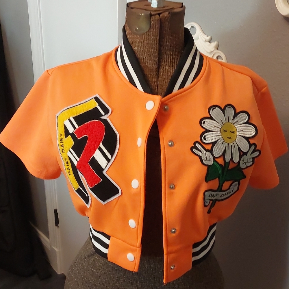 Daisy Orange Cropped Jacket with Patches